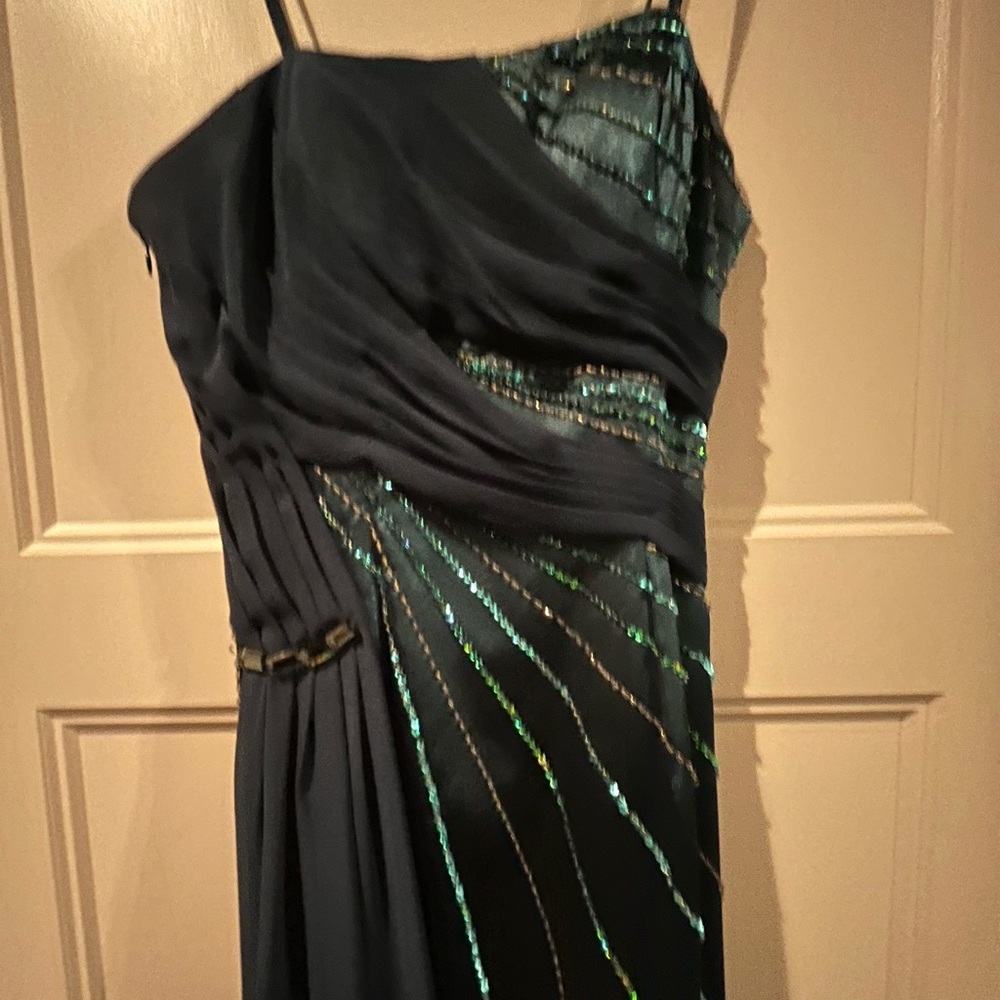Milano teal satin beaded Evening gown size small